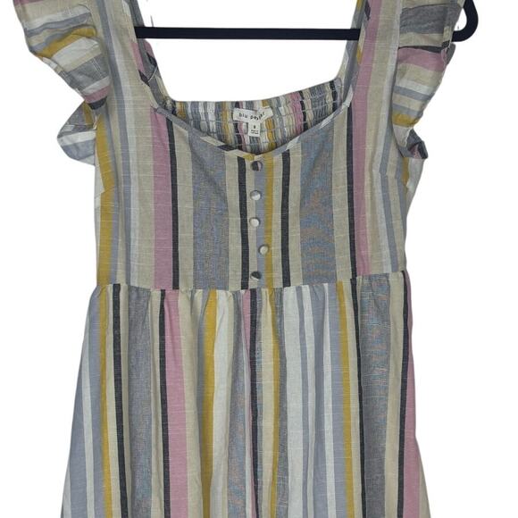 Blu Pepper Striped Ruffle Sleeve Dress Women’s S Multicolor Cotton Lined Summer - Picture 2 of 7